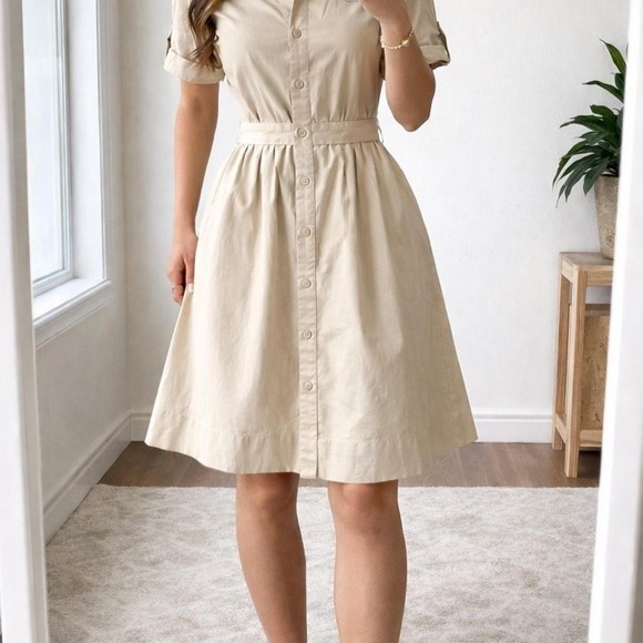 Jacob Dresses & Skirts - Jacob Beige Shirt Dress Cotton Button Collared Women 6 Old Money Quiet Luxury